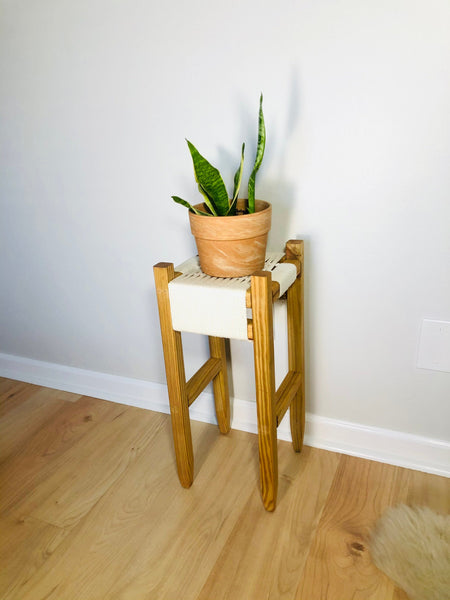 Mid-Century Modern Style Indoor Woven Plant Stand