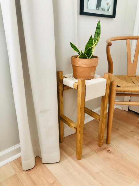 Mid-Century Modern Style Indoor Woven Plant Stand