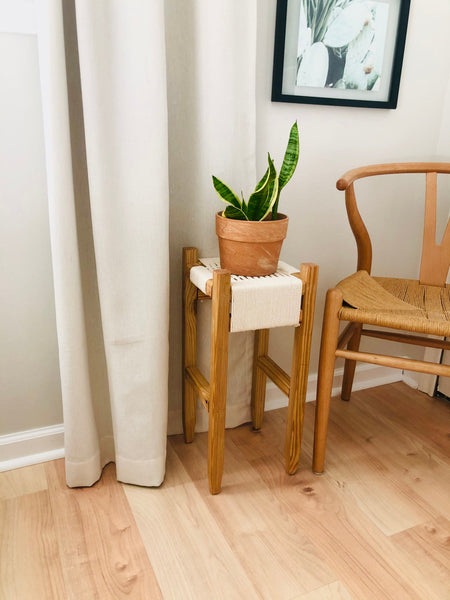 Mid-Century Modern Style Indoor Woven Plant Stand