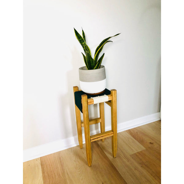 Mid-Century Modern Style Indoor Woven Plant Stand (Dark Green)