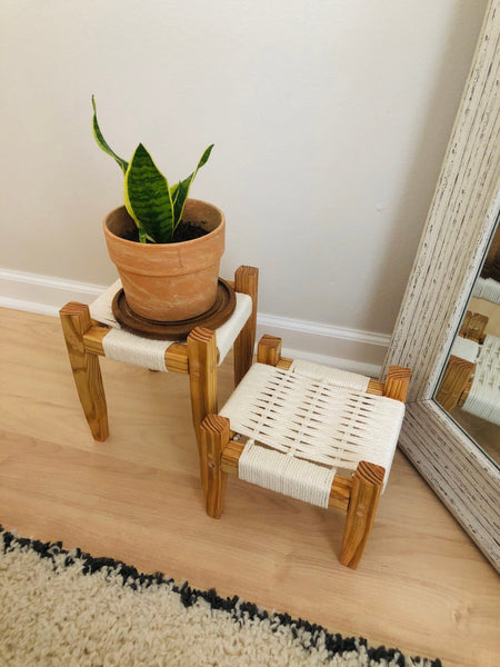 Mid-Century Modern Style Woven Plant Indoor Stands (set of 2)