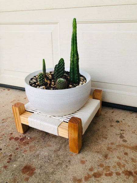 Mid-Century Modern Style Woven Indoor Plant Stand