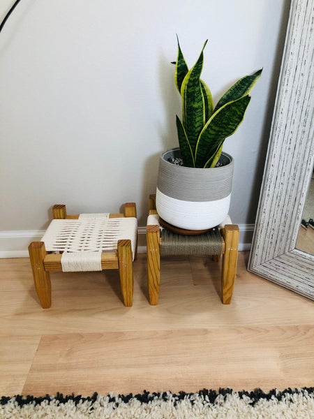 Mid-Century Modern Woven Plant Indoor Stands (set of 2)