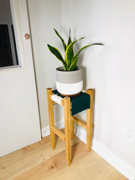 Mid-Century Modern Style Indoor Woven Plant Stand (Dark Green)