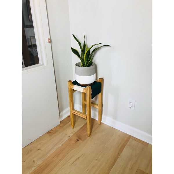 Mid-Century Modern Style Indoor Woven Plant Stand (Dark Green)