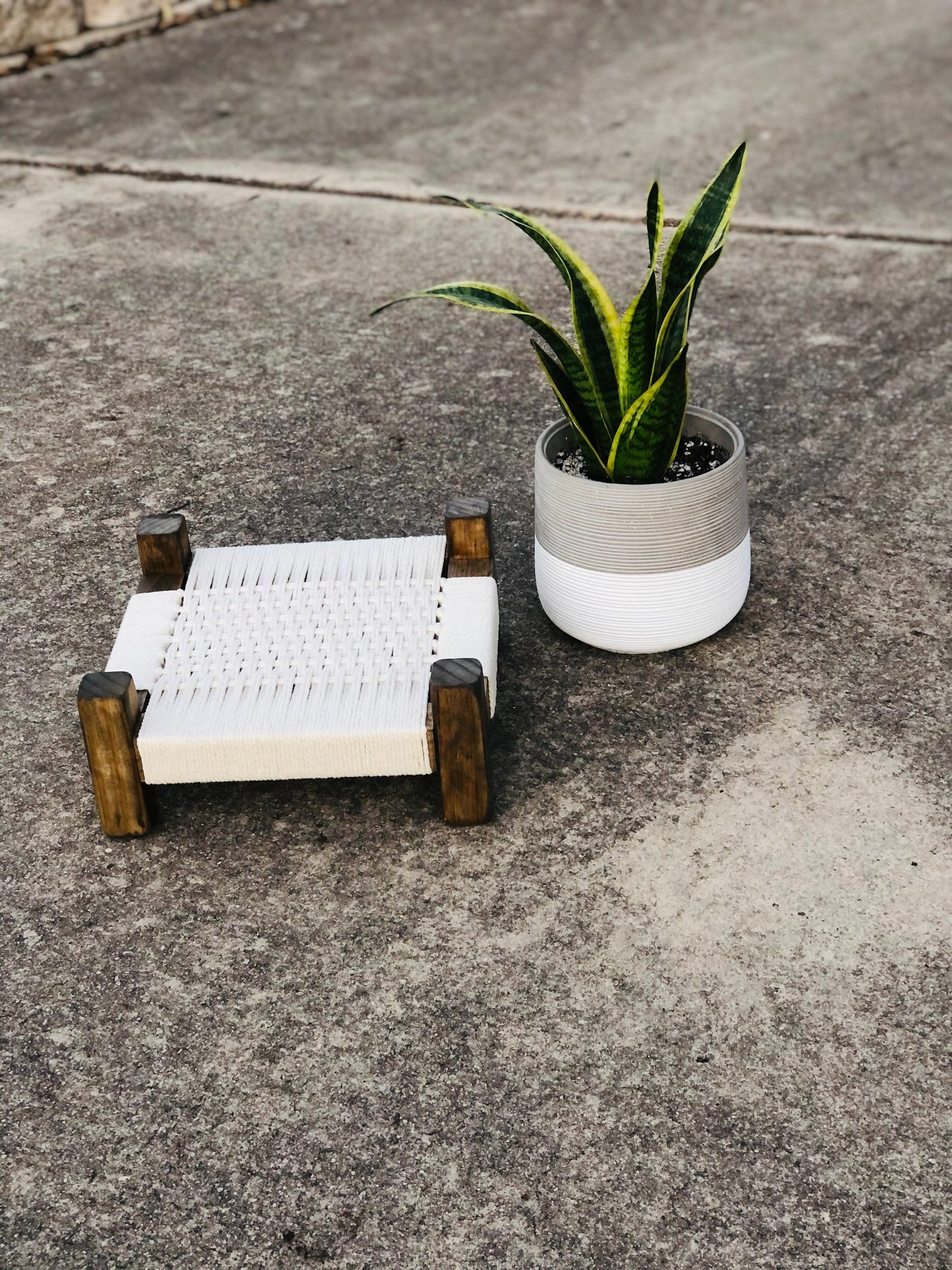 Mid-Century Modern Style Woven Indoor Plant Stand