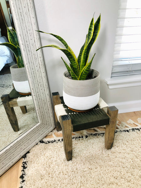 Mid-Century Modern Style Woven Indoor Plant Stand