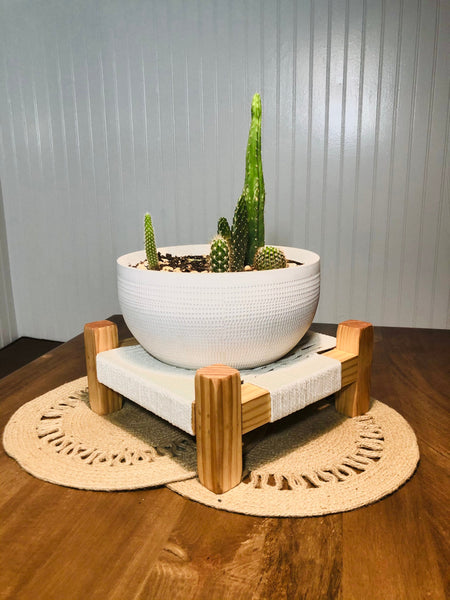 Mid-Century Modern Style Woven Indoor Plant Stand