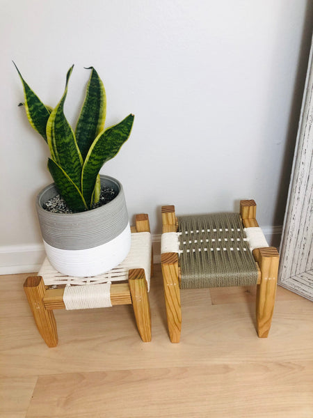 Mid-Century Modern Woven Plant Indoor Stands (set of 2)