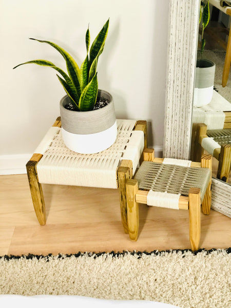 Mid-Century Modern Style Woven Indoor Plant Stands  (set of 2)