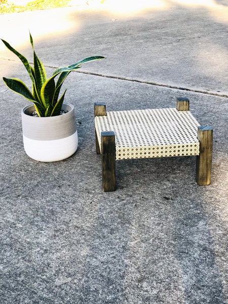 Mid-Century Modern Style Indoor Plant Stand With Cane Webbing