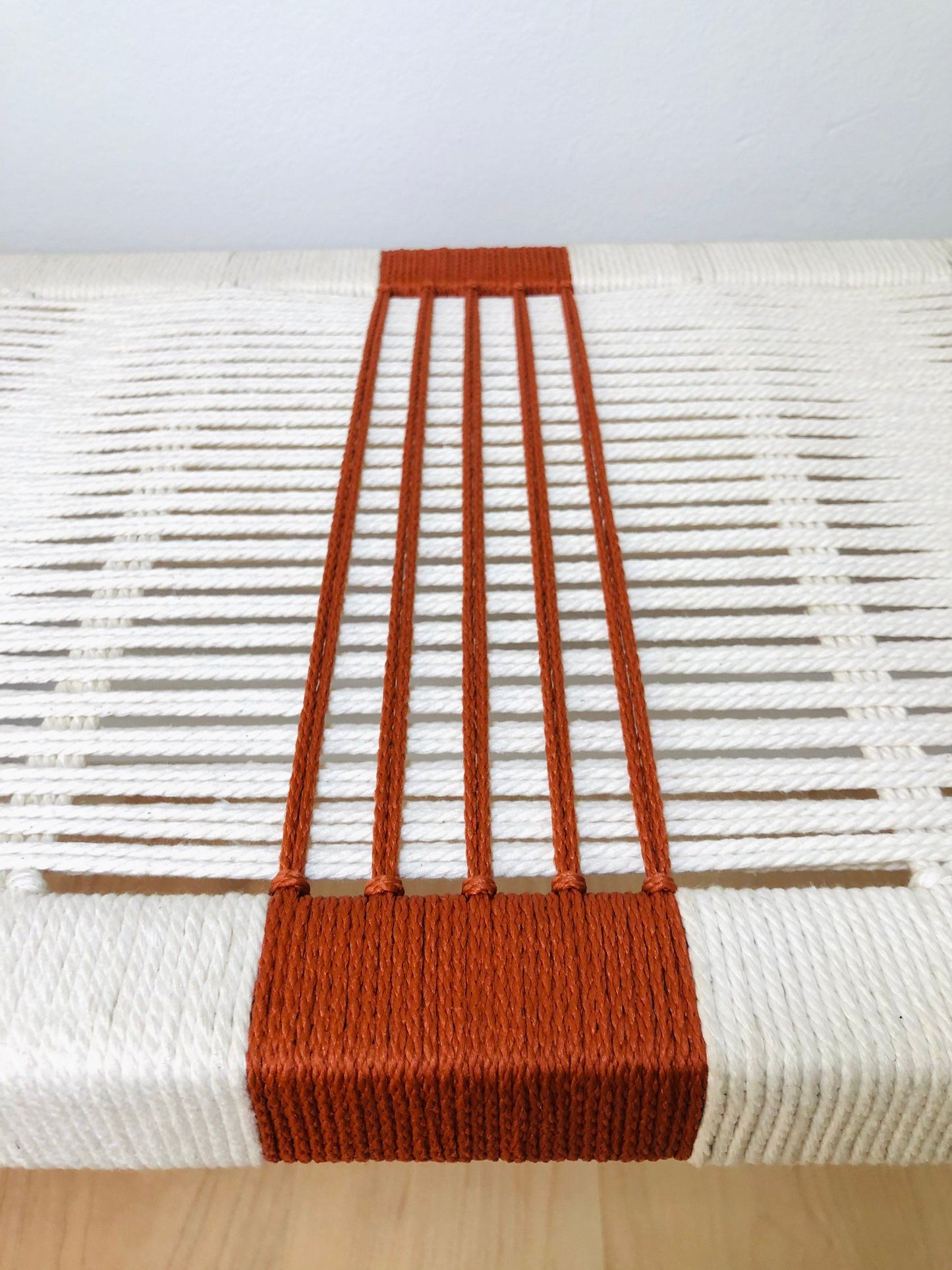 Mid Century Bench | Custom Size Woven Entryway Seating With Matte Black Legs