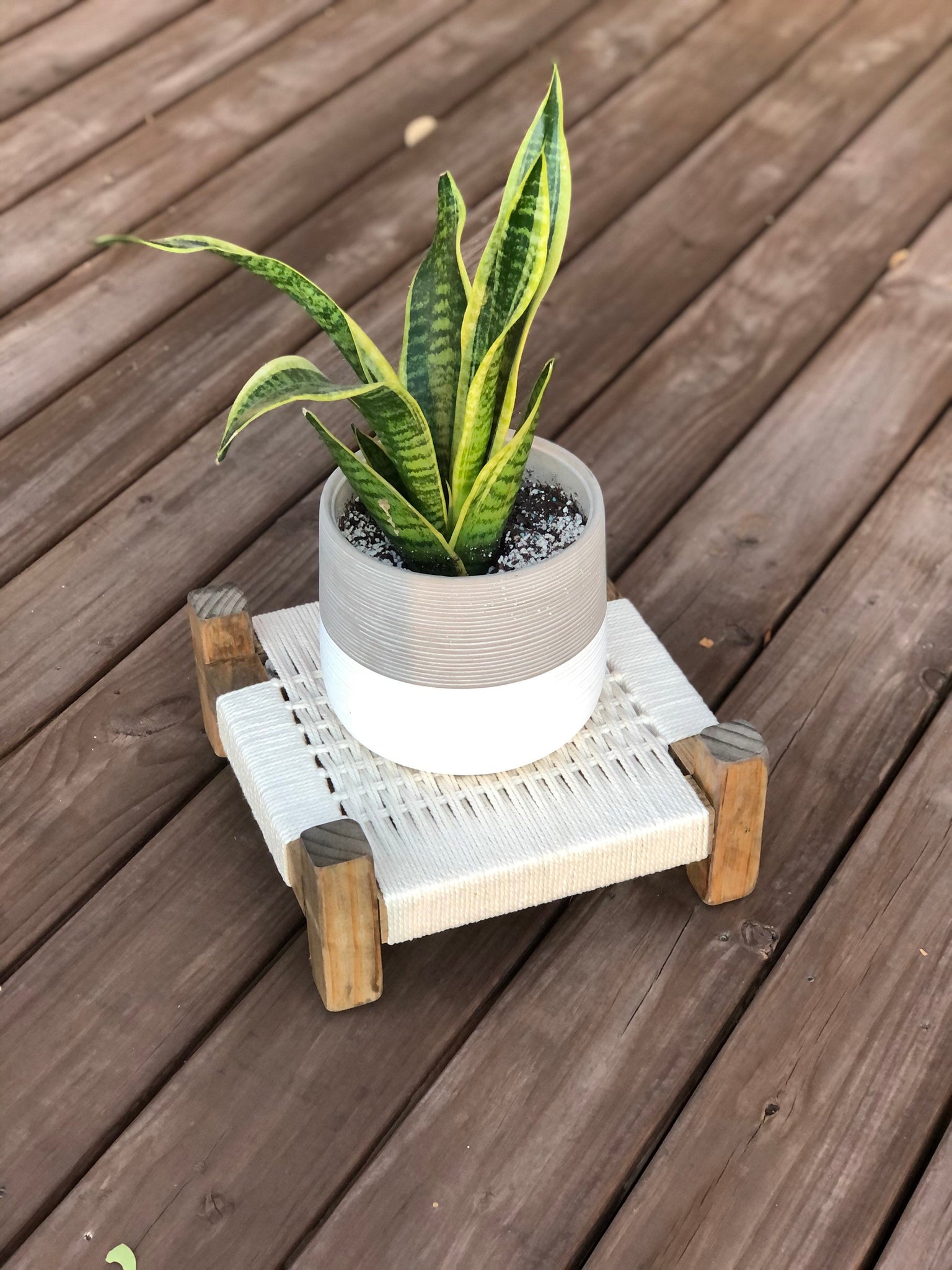 Mid-Century Modern Style Woven Indoor Plant Stand