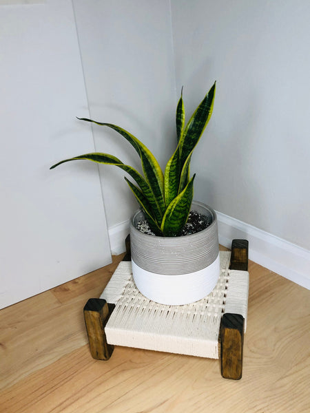 Mid-Century Modern Style Woven Indoor Plant Stand