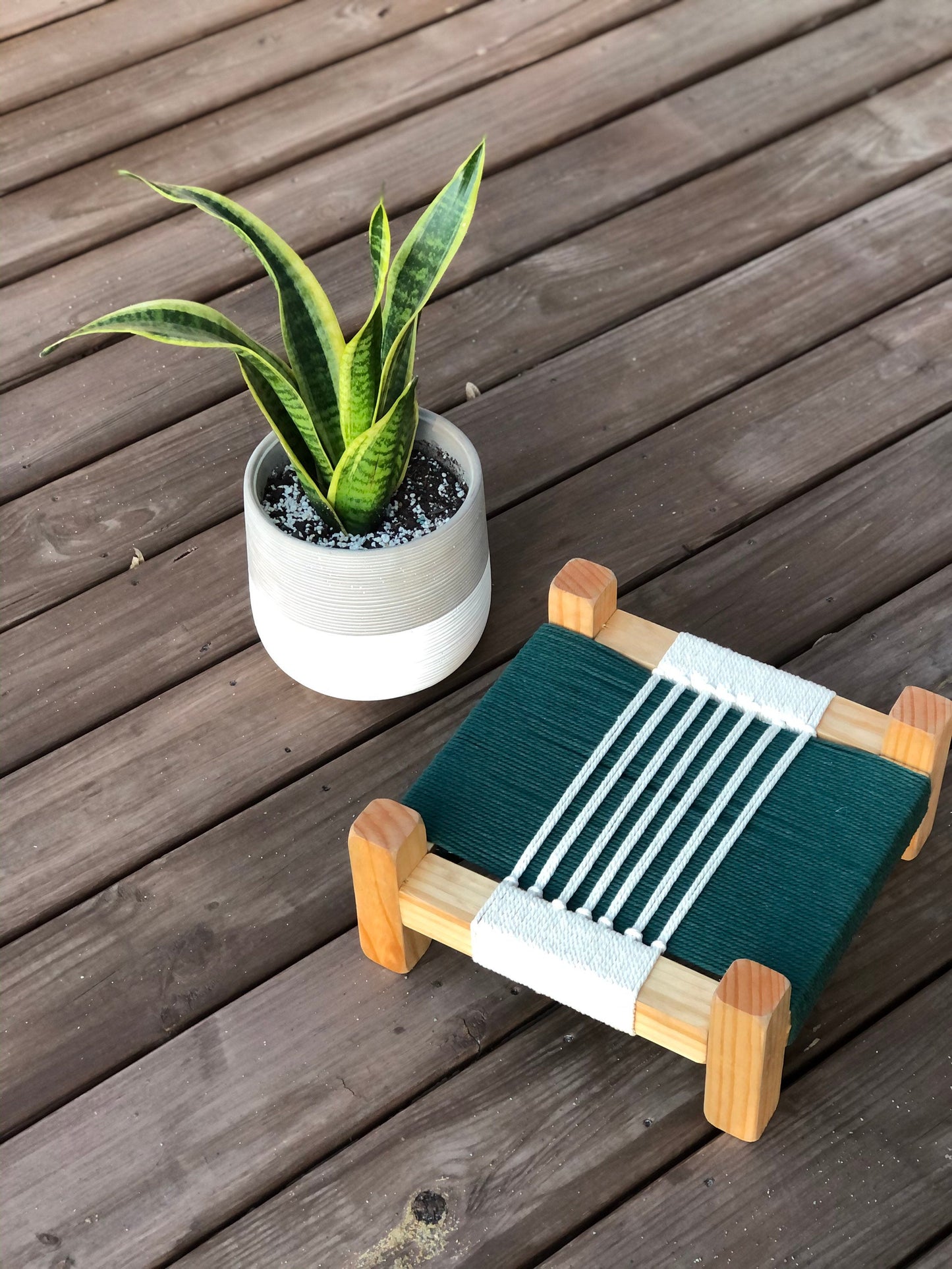 Mid-Century Modern Style Woven Indoor Plant Stand