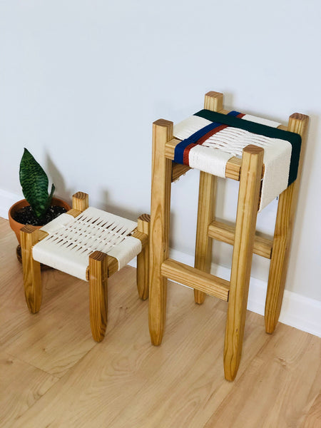 Mid-Century Modern Style Woven Indoor Plant Stands (set of 2)