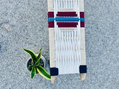 Mid Century Bench | Custom Size Woven Entryway Seating With Matte Black Legs