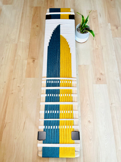 Mid Century Bench | Custom Size Woven Entryway Seating With Matte Black Legs