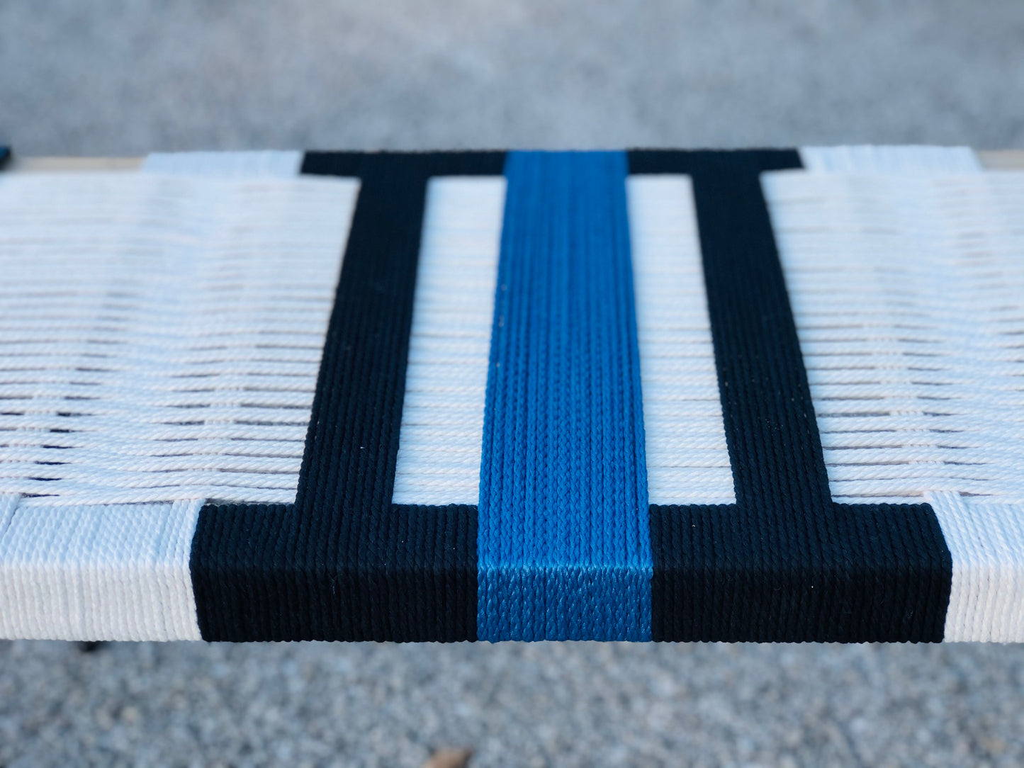 Mid Century Bench | Custom Size Woven Entryway Seating With Matte Black Legs