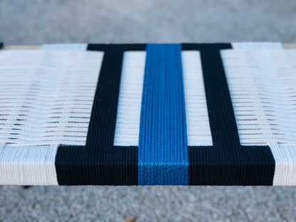 Mid Century Bench | Custom Size Woven Entryway Seating With Matte Black Legs