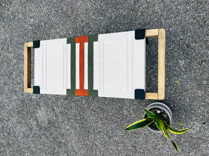 Mid Century Bench | Custom Size Woven Entryway Seating With Matte Black Legs