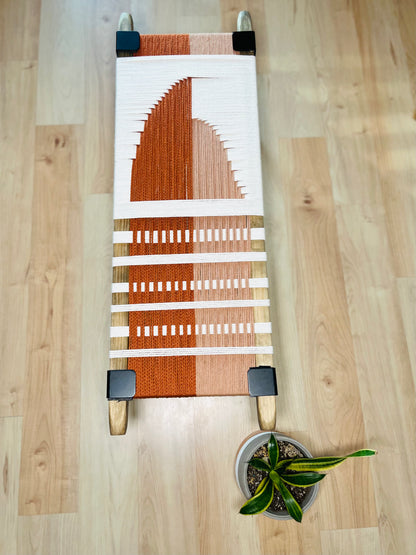 Mid Century Bench | Custom Size Woven Entryway Seating With Matte Black Legs