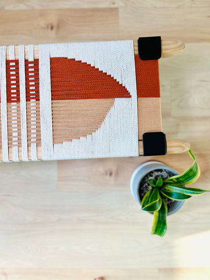 Mid Century Bench | Custom Size Woven Entryway Seating With Matte Black Legs