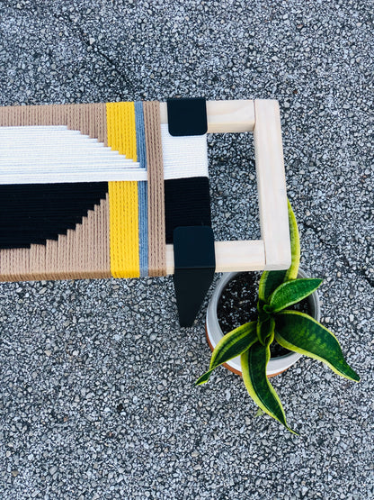 Mid Century Bench | Custom Size Woven Entryway Seating With Matte Black Legs