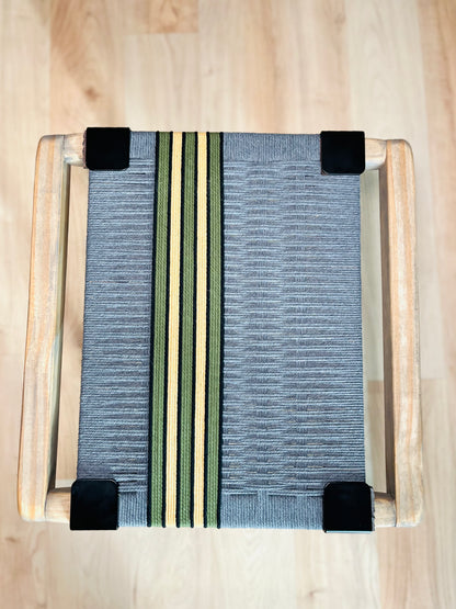 Mid Century Bench | Custom Size Woven Entryway Seating With Matte Black Legs