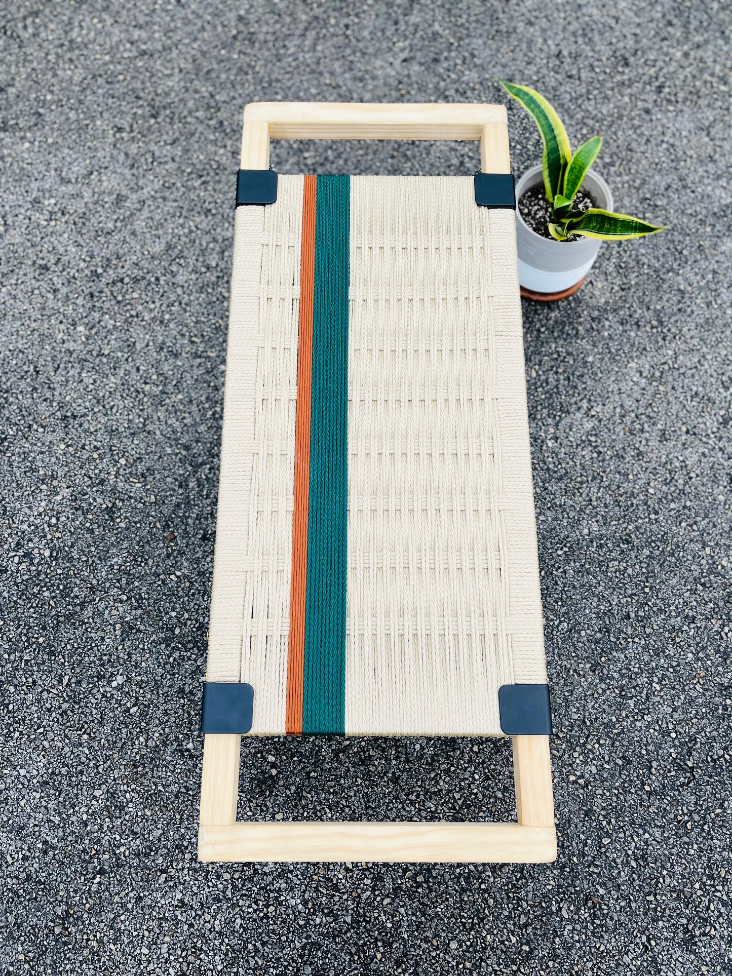 Mid Century Bench | Custom Size Woven Entryway Seating With Matte Black Legs