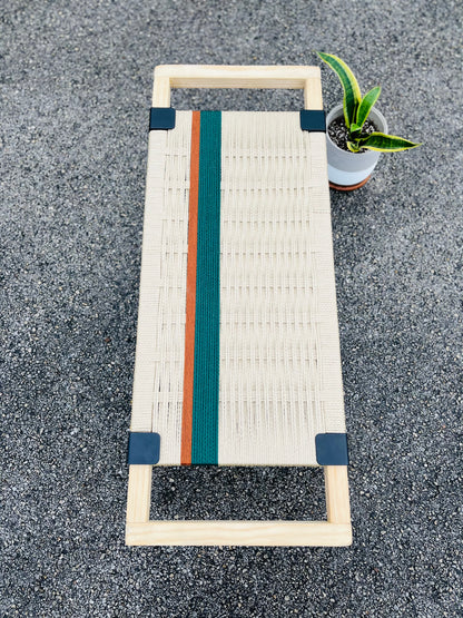 Mid Century Bench | Custom Size Woven Entryway Seating With Matte Black Legs