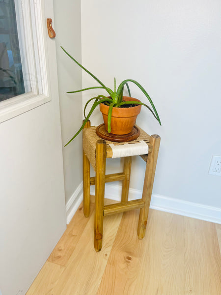 Mid-Century Modern Style Indoor Woven Plant Stand