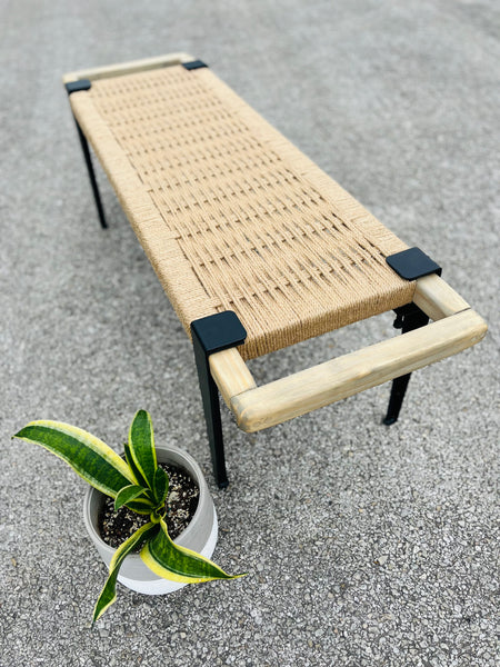 (Jute) Mid-Century Modern Style Handmade Entryway Bench