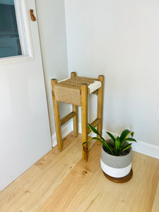 Mid-Century Modern Style Indoor Woven Plant Stand