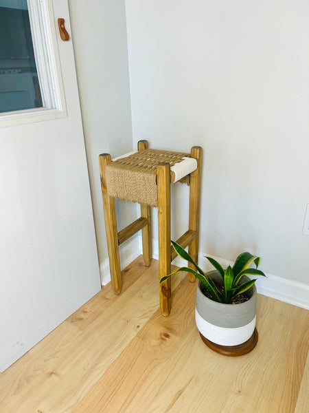 Mid-Century Modern Style Indoor Woven Plant Stand