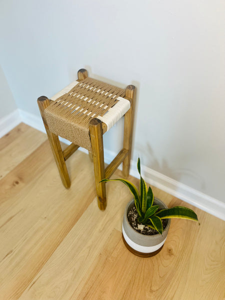 Mid-Century Modern Style Indoor Woven Plant Stand