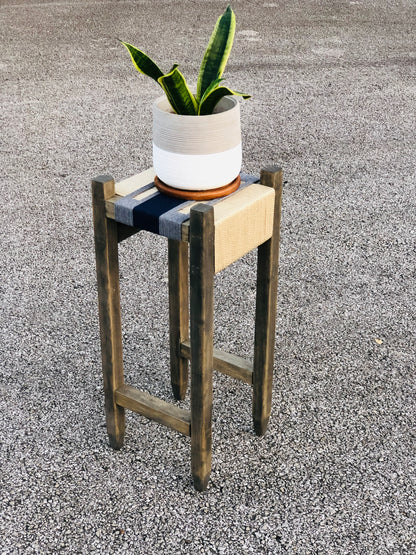 Mid-Century Modern Style Indoor Woven Plant Stand (Dark Green)