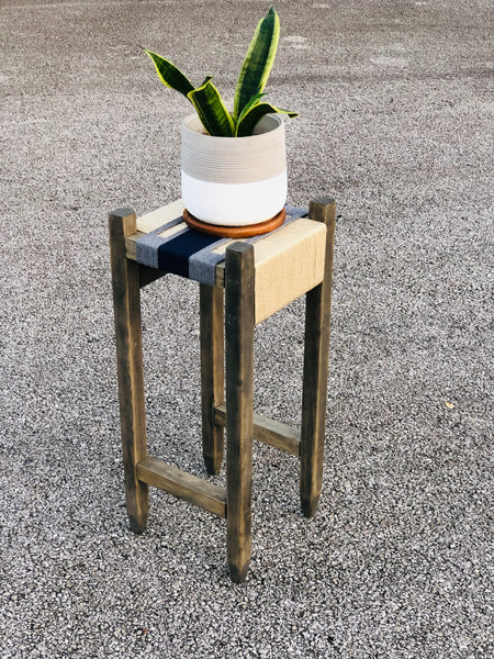 Mid-Century Modern Style Indoor Woven Plant Stand (Dark Green)