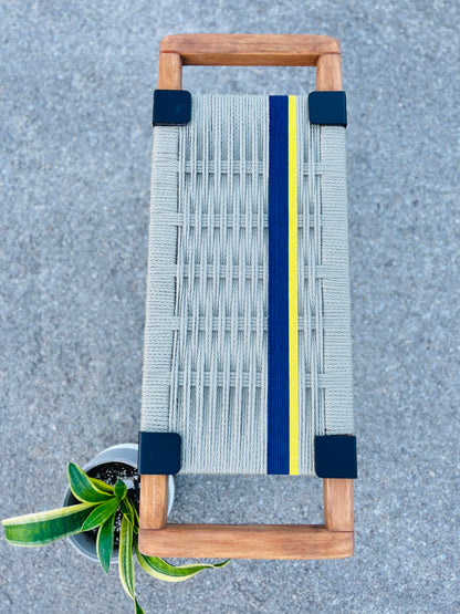 Mid Century Bench | Custom Size Woven Entryway Seating With Matte Black Legs