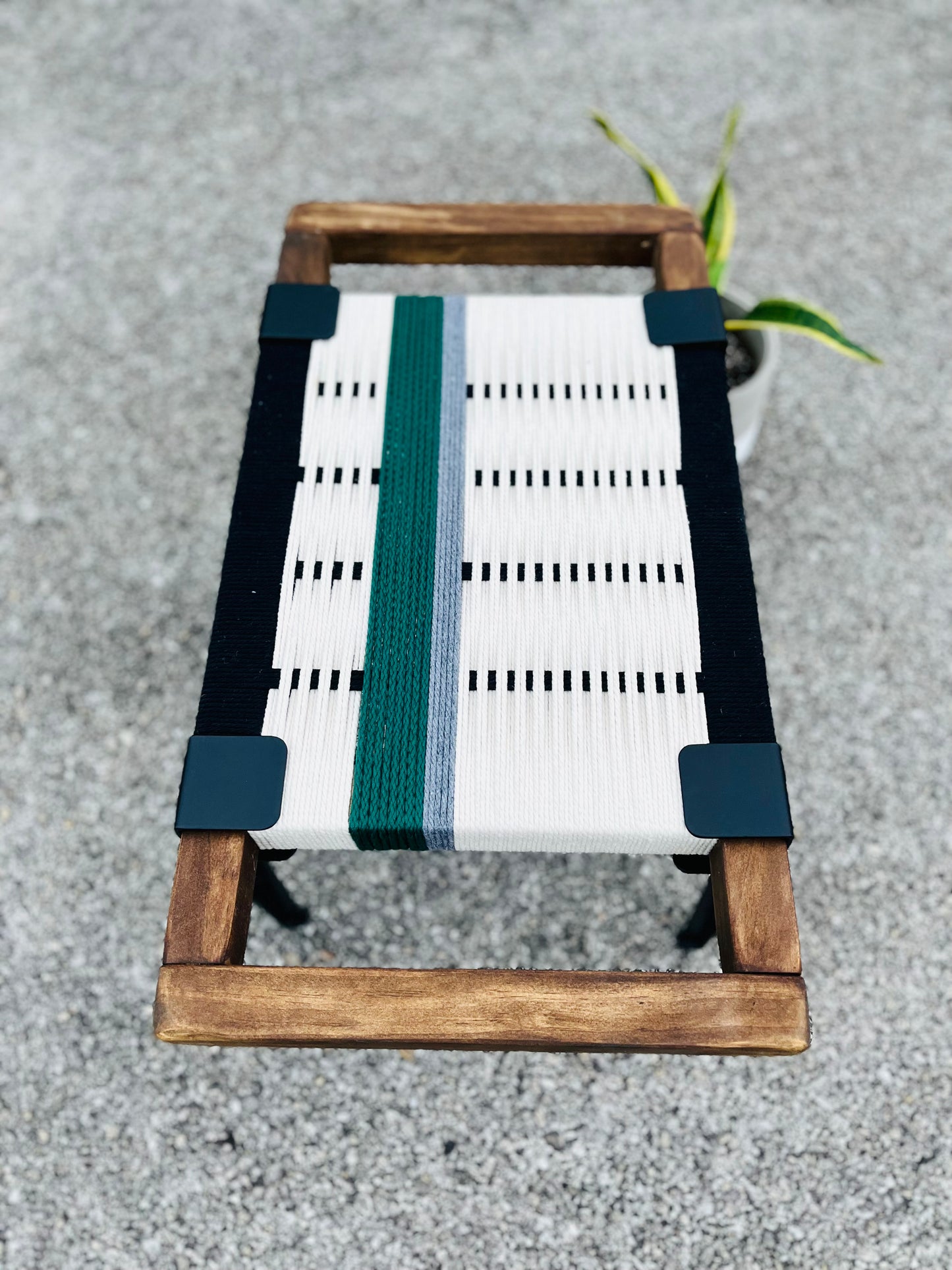 Mid Century Bench | Custom Size Woven Entryway Seating With Matte Black Legs