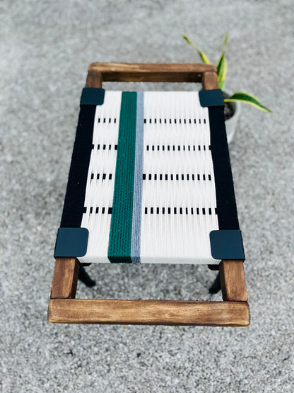 Mid Century Bench | Custom Size Woven Entryway Seating With Matte Black Legs