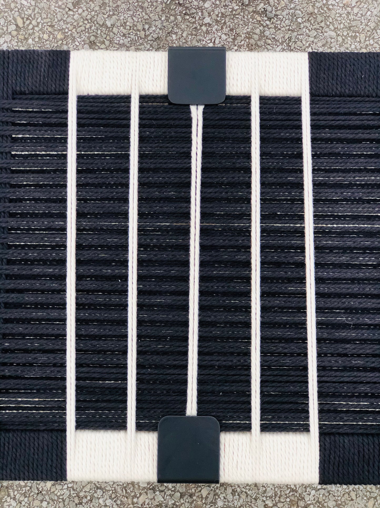 Mid Century Bench | Custom Size Woven Entryway Seating With Matte Black Legs