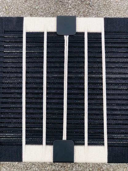 Mid Century Bench | Custom Size Woven Entryway Seating With Matte Black Legs