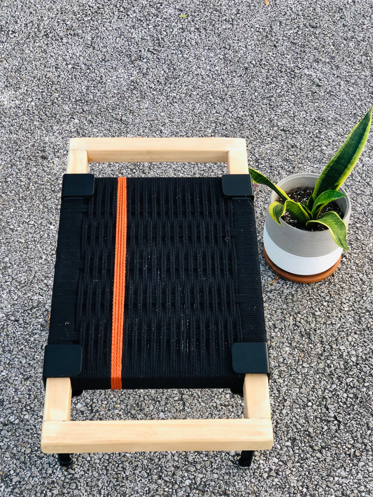 Mid Century Bench | Custom Size Woven Entryway Seating With Matte Black Legs