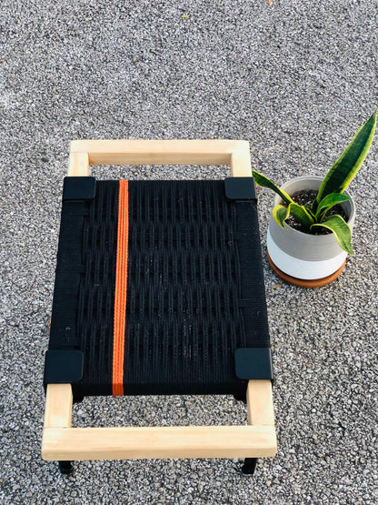 Mid Century Bench | Custom Size Woven Entryway Seating With Matte Black Legs