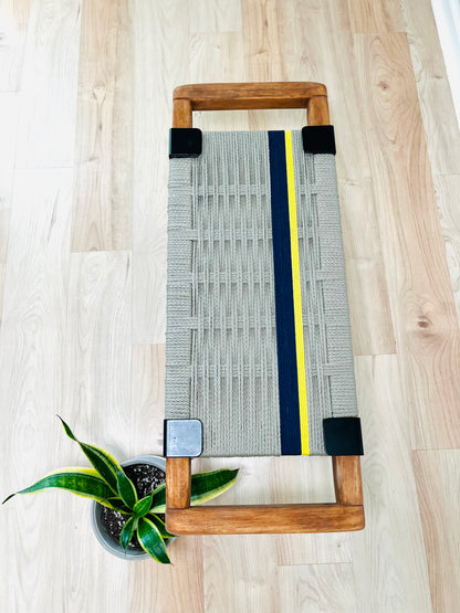 Mid Century Bench | Custom Size Woven Entryway Seating With Matte Black Legs