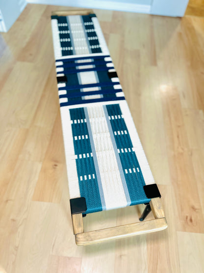 Mid Century Bench | Custom Size Woven Entryway Seating With Matte Black Legs