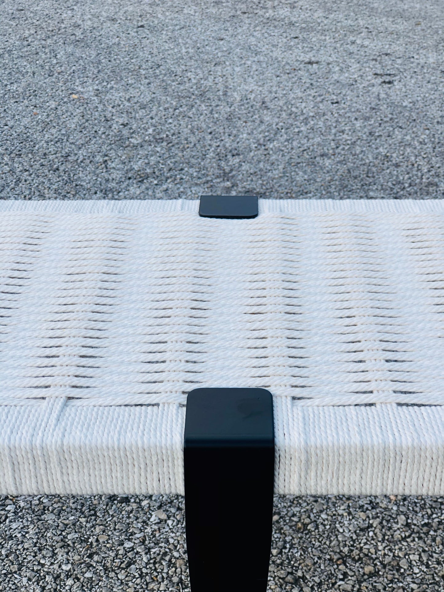 Mid Century Bench | Custom Size Woven Entryway Seating With Matte Black Legs