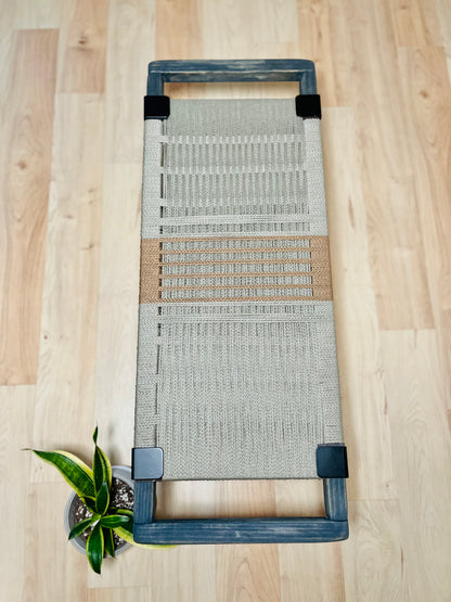 Mid Century Bench | Custom Size Woven Entryway Seating With Matte Black Legs