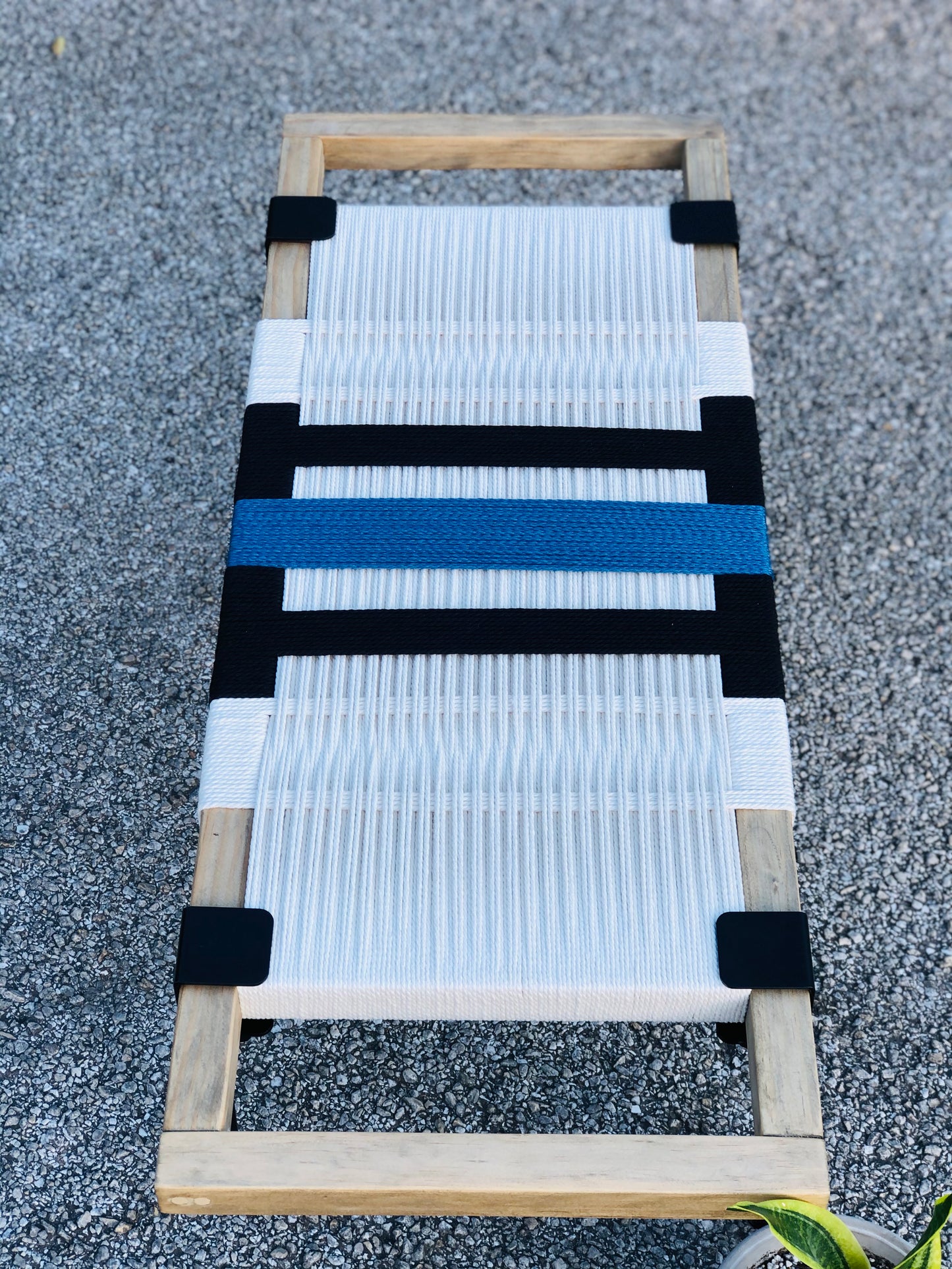 Mid Century Bench | Custom Size Woven Entryway Seating With Matte Black Legs